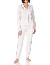 Women's Interlock durchgeknöpfter Pyjama Lang Pajama Set, Zartrosa, 44 Women's Interlock durchgeknöpfter Pyjama Lang Pajama Set, Zartrosa, 44