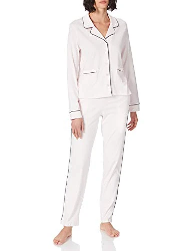 Women's Interlock durchgeknöpfter Pyjama Lang Pajama Set, Zartrosa, 44