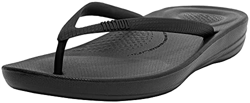 Women's Iqushion Ergonomic Toe Thong Sandals Flip Flops, All Black, 5 UK