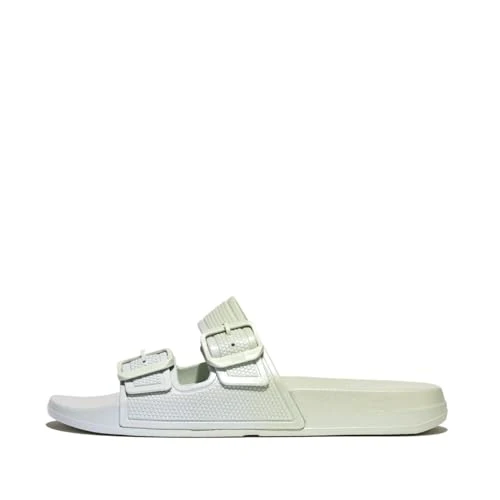 Women's IQUSHION Iridescent Two-BAR Buckle Slides Sandal, Sagebrush/Skywash Blue, 5 UK