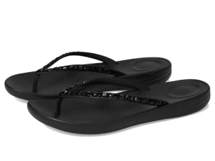 Women's iQUSHION Multi-Crystal Ergonomic FLIP-Flops, Black, 5 UK