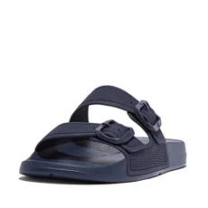 Women's IQUSHION Two-BAR Buckle Slides Flat Sandal, Midnight Navy, 5 UK