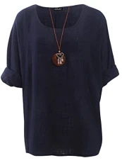® Womens Italian Lagenlook Crew Neck Long Sleeve Plain Casual Loose Fit Tunic Top Plus Size UK Navy Blue ® Womens Italian Lagenlook Crew Neck Long Sleeve Plain Casual Loose Fit Tunic Top Plus Size UK Navy Blue