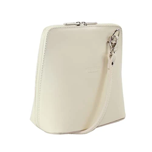 Womens Italian Leather Cross Body Handbag Small Shoulder Bag (Cream)