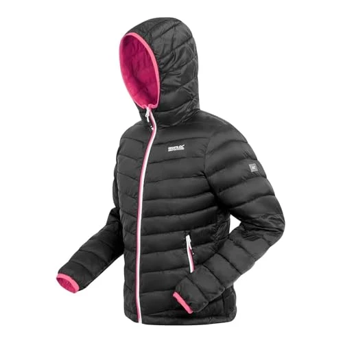 Womens Jacket Hillpack II Packaway Hooded Padded Coat, Black(PPotn), 14 EU