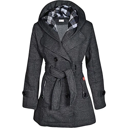 Women’s Jacket Hooded Fleece Winter Belted Button Parka Coat Ladies Long Jackets