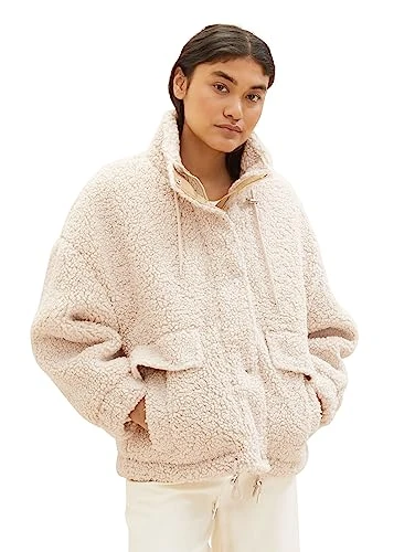 Women's Jacket with Stand-up Collar, 34271-beige Teddy, L