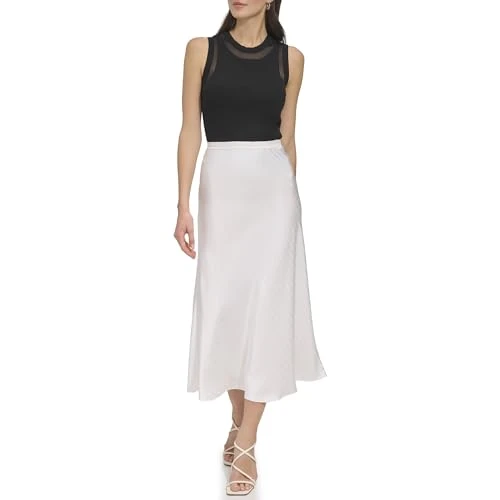 Women's Jacquard Striped Midi Slip Skirt, Ivory, XXS