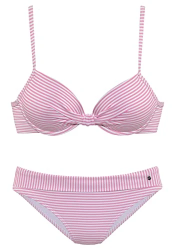Women's Jap-309 Bikini Set, Pink and White Stripes, 10 UK/B