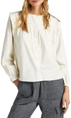 Women's Jaxie Blouse, Ivory, L: Round Neck, Long Sleeves, Ruffles, Embroidered Details, 100% Cotton,