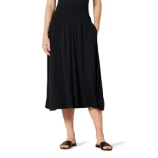 Women's Jersey Pull-on Midi-Length Skirt, Black, XS