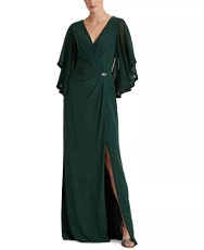 Women’s Jersey Three-Quarter-Sleeve Gown in Deep Pine 4, Deep Pine, 8 Women’s Jersey Three-Quarter-Sleeve Gown in Deep Pine 4, Deep Pine, 8