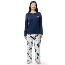 Women's Jersey Top and Flannel Pant Sleep Pajama Set, Blue/Floral Patchwork Quilt, XL Women's Jersey Top and Flannel Pant Sleep Pajama Set, Blue/Floral Patchwork Quilt, XL