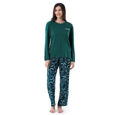 Women's Jersey Top and Flannel Pant Sleep Pajama Set, Deep Teal/Horse Toss, M Women's Jersey Top and Flannel Pant Sleep Pajama Set, Deep Teal/Horse Toss, M