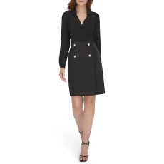 Women's Jersey/Crepe Mix Faux Wrap Double Breasted Shirt Dress, Black, 20 Women's Jersey/Crepe Mix Faux Wrap Double Breasted Shirt Dress, Black, 20