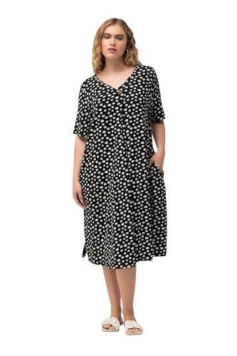 Women's Jerseykleid mit Punkten und Falte Dress, Black, 20-22