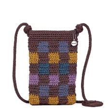 Women's Josie Mini Crossbody Shoulder Bag, Brown Squares, Small