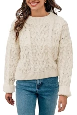 Women's Jumper Cable Knit Sweater Long Sleeve Crew Neck Pullover Knit Sweaters Tops Beige L Women's Jumper Cable Knit Sweater Long Sleeve Crew Neck Pullover Knit Sweaters Tops Beige L