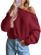 Women's Jumper Off The Shoulder Tops Long Sleeve Knit Drop Shoulder Sweater Top Red M Women's Jumper Off The Shoulder Tops Long Sleeve Knit Drop Shoulder Sweater Top Red M