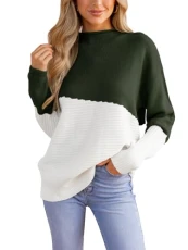Women's Jumper Ribbed Knit High Neck Long Sleeves Colorblock Banded Trim Pullover Sweater Top Green S Women's Jumper Ribbed Knit High Neck Long Sleeves Colorblock Banded Trim Pullover Sweater Top Green S