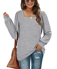 Womens Jumpers Ladies Sweatshirts Square Neck Long Sleeve Tops Loose Fit Grey Size 18-20