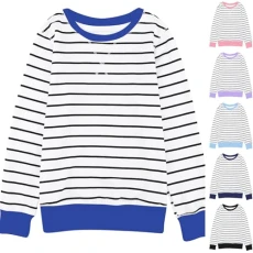 Women's Jumpers Stripe Lightweight Sweatshirts for Women Crew Neck Summer Autumn Ladies Jumpers Long Sleeve Casual Trendy Leisure Fall Blouse Long Tops to Wear with Leggings(A1-Blue,L)