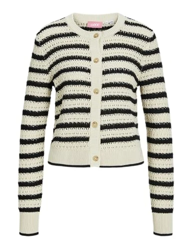 Women's Jxaddy Cardigan Knit Sweater, Bone White/Stripes: Black, XL