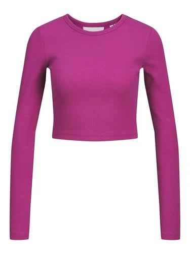 Women's Jxfeline Str Ls Rib Tee JRS Noos Long Sleeve Shirt, Fuchsia Red, XL