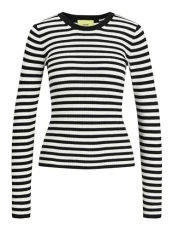 Women's Jxjodi Tight Crew Neck Knit Longsleeve T-Shirt, Black/Stripes:/Cloud Dancer, M Women's Jxjodi Tight Crew Neck Knit Longsleeve T-Shirt, Black/Stripes:/Cloud Dancer, M