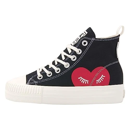 Women's Kaya Mid Sneaker, Black, red Heart, Cream White, 4 UK