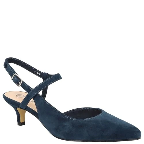 Womens Kayce Patent Slingback Heels, Navy Kidsuede Leather, 7 UK