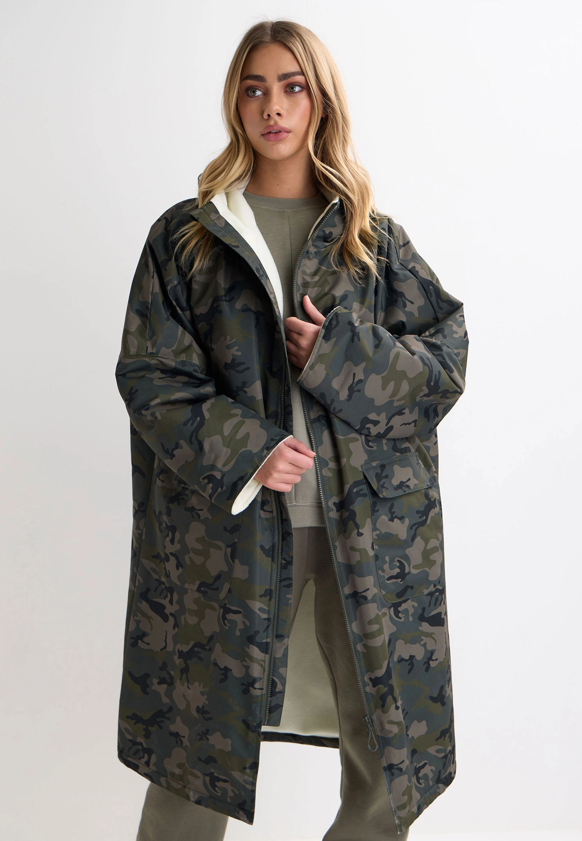 Womens Khaki Camo Fleece Lined Changing Coat