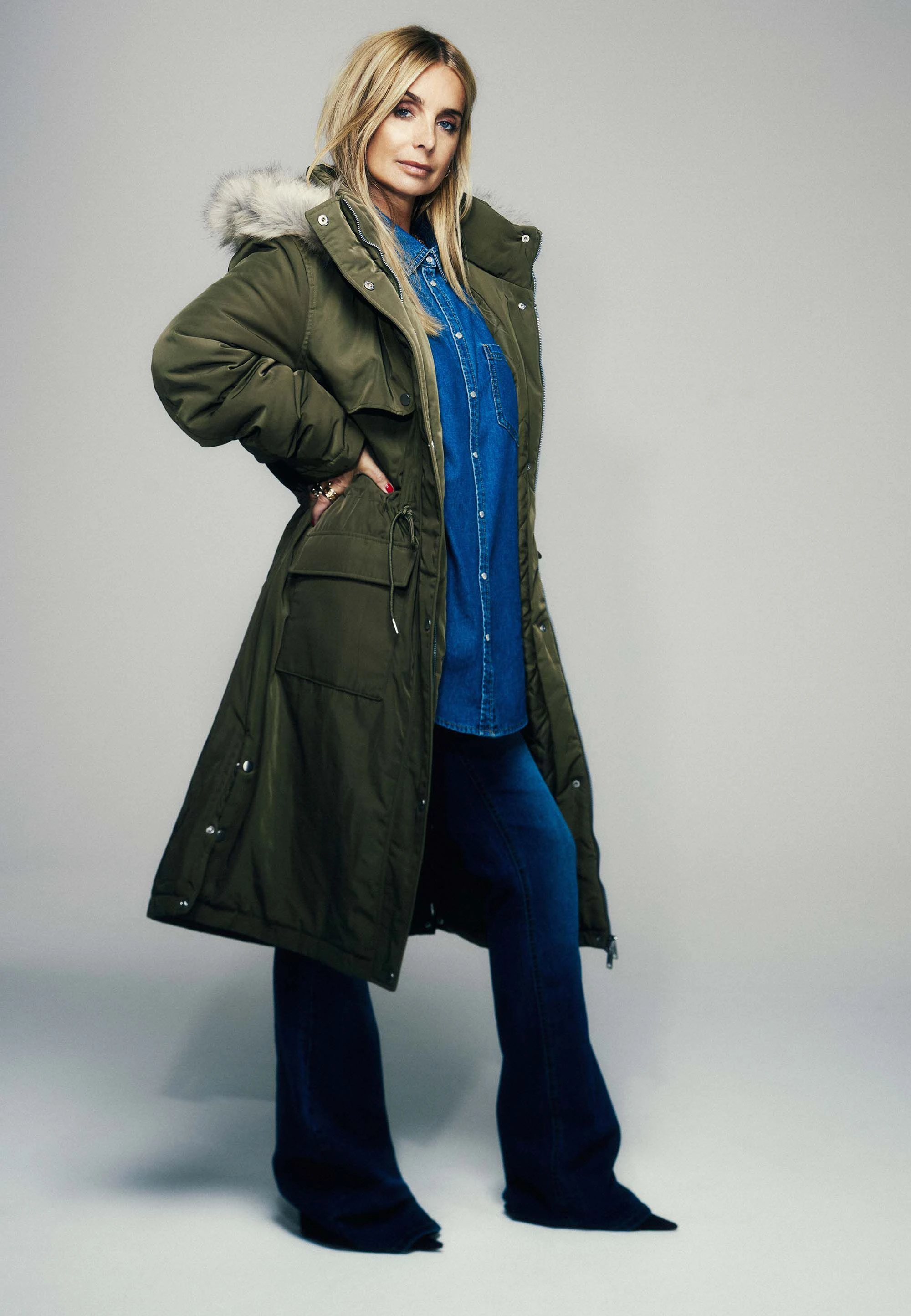 Womens Khaki Mid Length Parka Coat