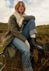 Womens Khaki Padded Quilted Fluffy Collar Coat Womens Khaki Padded Quilted Fluffy Collar Coat