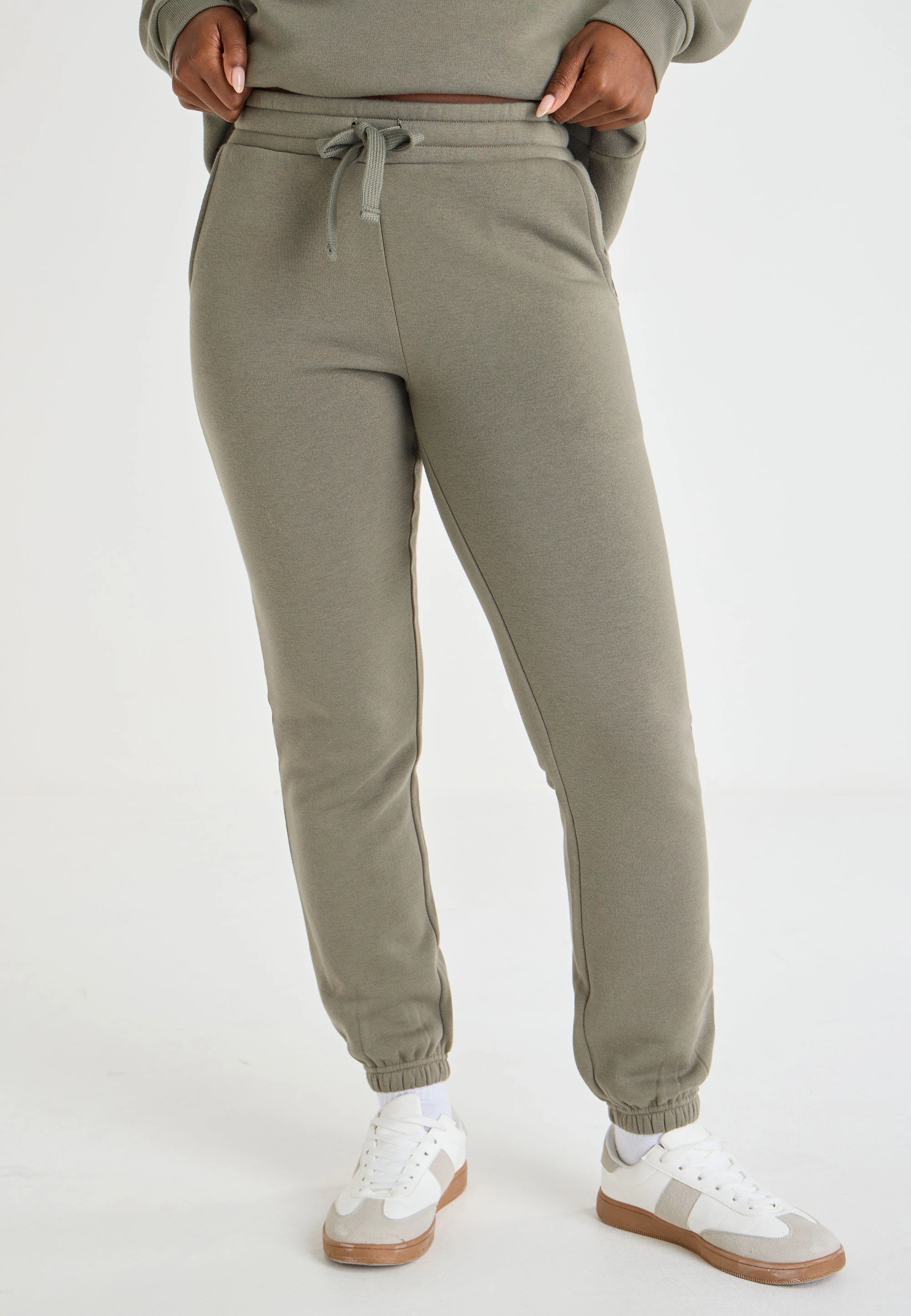 Womens Khaki Plain Cuffed Joggers