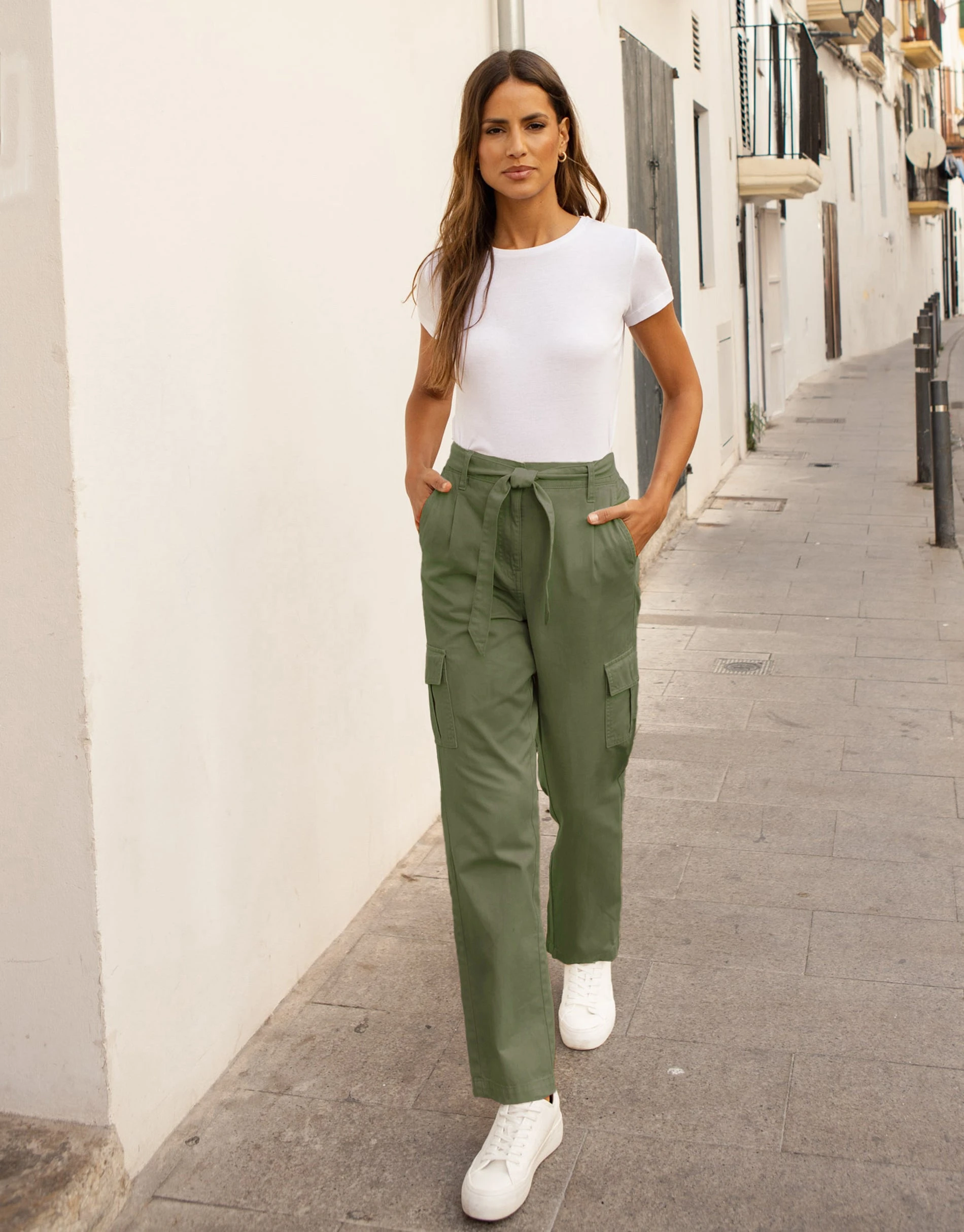 Women's Khaki Straight Leg Cargo Trousers