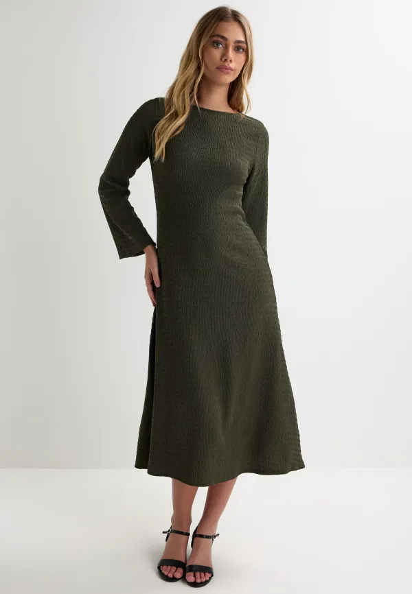Womens Khaki Textured Midi Dress