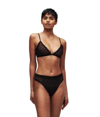 Women's kl monogram brief w/ruffle briefs, Black, Women's kl monogram brief w/ruffle briefs, Black,