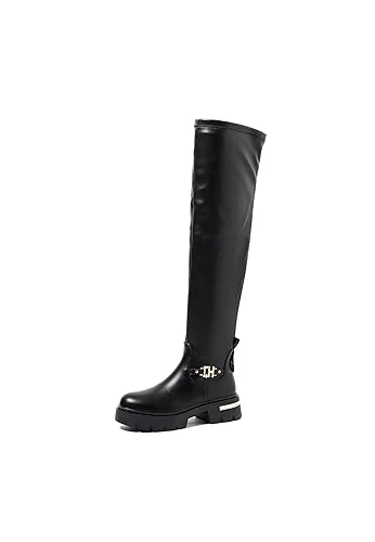 Women's Knee-High Slim Fit Boots with Low Heel X29-93 Black, 4 UK