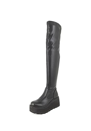 Women's Knee-High Slim Fit Platform Boots X27-140 Black, 5 UK