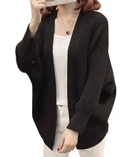Womens Knit Cardigan Coat Open Front V Neck Batwing Long Sleeve Sweater Outwear Black One Size