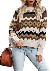 New Trending Women's Knit Sweaters Crewneck Long Sleeve Pullover Jumper Tops Brown