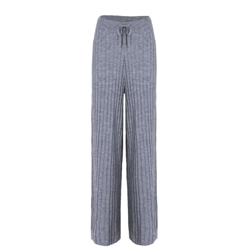 Womens Knit Trousers Pants Bottoms Grey Marl L