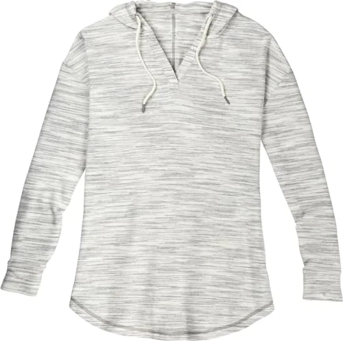 Women's Knit V-Neck Pullover Hoodie Top Hooded Sweatshirt, Grey Space Dye, XXL