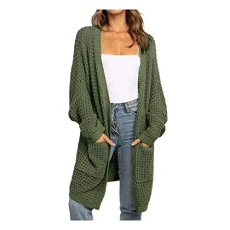 Womens Knitted Cardigan Long Sleeve Open Front Knit Sweaters Coat Deep Pockets