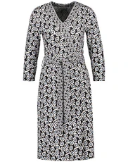 Women's Knitted Dress, Dark Navy Blue Print, 16