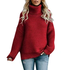 Women's Knitted Jumper Winter Jumper Knitted Tops Knitted Jumper Turtleneck Long Sleeve Casual Chunky Knit Jumper Stretch Pullover Fine Knit Sweater Women's Jumper Long Sleeve Tops Knitted Oversize,