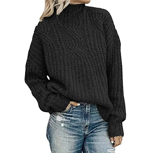 Women's Knitted Jumper Winter Jumper Knitted Tops Knitted Jumper Turtleneck Women's Jumper Long Sleeve Knitted Sweater Long Sleeve Shirt Casual Tops Knitted Oversize Chunky Knit Jumper Stretch