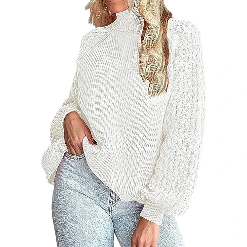 Women's Knitted Jumper Winter Jumper Knitted Tops Women's Pullover Long Sleeve Chunky Knit Jumper Stretch Long Sleeve Casual Knitted Jumper Turtleneck Tops Knitted Oversize Knitted Sweater Pullover