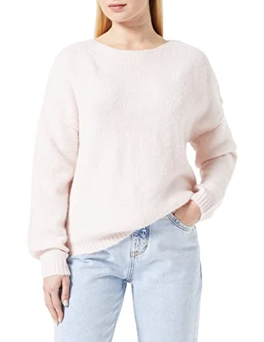 Women's Knitted jumper with crew neck Sweater, pink, M